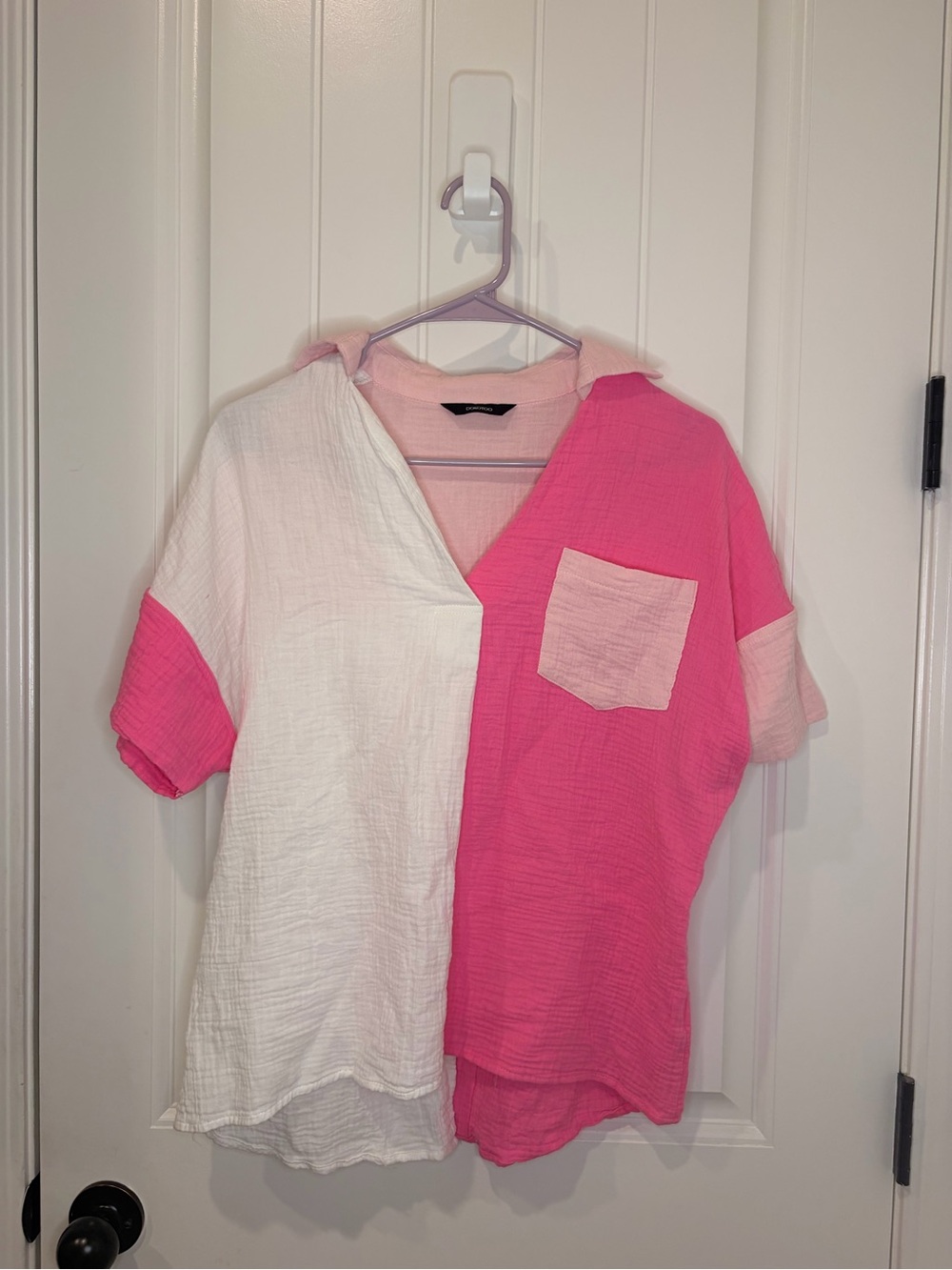 Colorblock Pink & White V-Neck Tunic Top